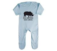 Real Unicorns Have Curves Body Positive Image Rhino Baby Romper Jumpsuit with feet, 6-12 Months, Pastel Blue
