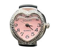 Real Watch Ring To Tell Time Watch Clock Ring Round Chunky Ring Silver Adjustable Ring Fashion Watch Jewelry And Rings for Women (Pink, One Size)