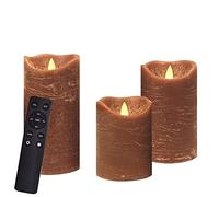 Real Wax Battery Operated Flameless Pillar Candle with Remote and Cycling Timer Realistic Flickering Electric Tall LED Light for Wedding Dinner Party Christmas Centerpiece Fireplace Decor 3 Pack Brown