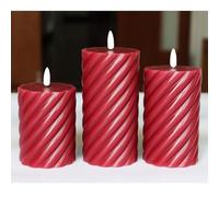 Real Wax Spiral Flameless Candles with Timer Battery Operated LED Pillar Candles Flickering Flame Electric Lights for Wedding Holiday Party Home Decor Valentine's Day Christmas Gifts,3 Pack(Burgundy)