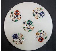 Real White Marble Chakla Platter | 9 Inches Roti Maker Natural Gemstone Inlay Work | Handmade Serving & Chopping Board for Kitchen Decor | Gift for Mother