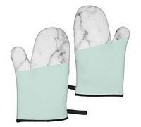 Real White Marble Half Pastel Mint Green Oven Gloves,Heat Resistant Baking Mitts Non-Slip Kitchen Oven Mitts 1 Pair