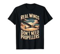 Real Wings Don't Need Propellers Gliding Glider Soaring Value Graphic T-Shirt, Men, Black, M