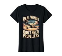 Real Wings Don't Need Propellers Gliding Glider Soaring Value Graphic T-Shirt, Women, Black, S