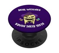 Real Witches Brush Their Teeth Monster Tooth Halloween PopSockets Adhesive PopGrip