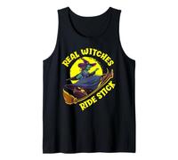 Real Witches Ride Stick Funny Halloween Tank Top