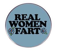 Real Women Fart Brooch - Funny Round Alloy Badge with Blue Floral Design, Humorous Statement Blouse Pins, Retro Brooch Pins, Bold Lapel Pin Accessory for Women and Friends