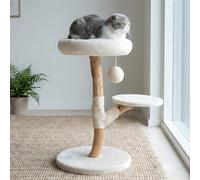 Real Wood Modern Cat Tree Tower, Cat Scratching Post with Bed for Indoor Cats Large Adult, Solid Wooden Climbing Tower, Cute Condo, Aesthetic Stand, Boho Luxury Pet Furniture