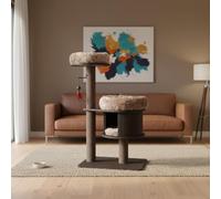 Real Wood Modern Cat Tree Tower for Indoor Cats - Multi-Level Stylish Cat Condo with Wooden House, Plush Cushions, Scratching Posts, Brown