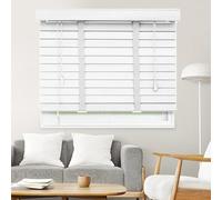 Real Wood Venetian Blinds - White Horizontal Shutters for Blackout & Heat Control, Available in 50/115cm Widths, Size 60x150cm, Ideal for Home & Office Decor