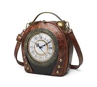 Real Working Clock Handbags Antique Clock Design Women Evening Cross Body Shoulder Bag, Pu Leather Retro Vintage Steampunk Style Cross Body Messenger Bag for Women Girls,Official Prim & Peach (Brown)