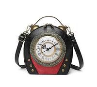 Real Working Clock Handbags Antique Clock Design Women Evening Cross Body Shoulder Bag, Pu Leather Retro Vintage SteamPunk Style Cross Body Messenger Bag for Women Girls,OFFICIAL Prim & Peach (Black)