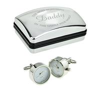 Real Working Roman Numerals Clock Cufflinks with Engraved Daddy Chrome Cufflink Box