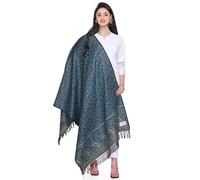 Real Yak Wool shawl Himalayan Made Reversible Paisley Floral Print Ethnic DOUBLE Sided Scarf/Wrap/Blanket -Ideal Xmas Gift (Teal Blue)