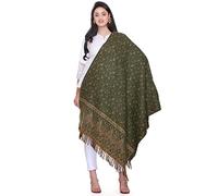 Real Yak Wool shawl Himalayan Made Reversible Paisley Floral Print Ethnic DOUBLE Sided Scarf/Wrap/Blanket -Ideal Xmas Gift (Olive Green)
