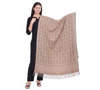 Real Yak Wool shawl Himalayan Made Reversible Paisley Floral Print Ethnic DOUBLE Sided Scarf/Wrap/Blanket -Ideal Xmas Gift (Beige)