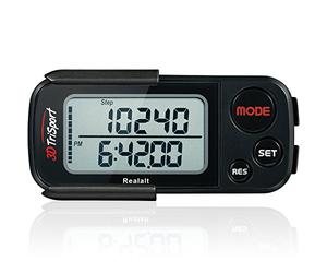 Realalt 3DTriSport Walking 3D Pedometer with Clip & Strap, eBook Included 30 Days Memory Accurate Step Counter, Walking Distance Miles/Km, Calorie Counter, Daily Exercise Time Monitor - Stealth Black