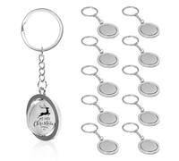 Realand 10Pcs Metal Sublimation Keychain Blanks, 2 Side 360°Rotating Key Chains Dog Tags Key Labels, Round