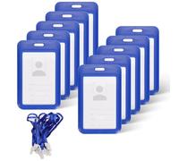 Realand 10Pcs Sliding ID Badge Holder with Lanyard, Hard Case Vertical ID Card Holder with Clear Window Work Badge Protector Sleeve Cover for Office Key Card Name Tag, Blue