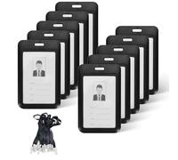 Realand 10Pcs Sliding ID Badge Holder with Lanyard, Hard Case Vertical ID Card Holder with Clear Window Work Badge Protector Sleeve Cover for Office Key Card Name Tag, Black