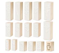 Realand 16pcs Wood Rubber Stamps for Crafting, Rectangular Wooden Stamp Set Plant Bottle Flower Stamps for Card Making Scrapbooking Crafts