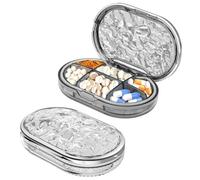 Realand 2 Pack 6 Compartment Small Pill Box, Moisture Proof Pill case, Travel Pill Organizer for Pocket Purse Portable Daily Medicine Vitamin Container, Clear + Clear Grey