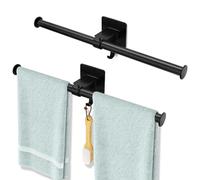 Realand 2 Pack Adjustable Towel Bar, Move Left or Right, Adhesive Towel Rack for Bathroom Wall 40cm Hand Towel Holder with Hook Stick on Towel Rod