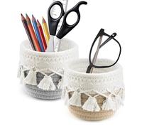 Realand 2 Pack Glasses Holder for Nightstand, Anti-Scratch Eyeglass Holder Stand Boho Decor Vanity Office Desk Organizer for Sunglasses Makeup Brush Pen Pencil, Khaki + Grey