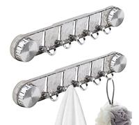Realand 2 Pack Suction Cup Hooks for Shower, Heavy Duty Acrylic Towel with 5 Foldable Removable Reusable Wall Hanging Hooks for Bathroom Kitchen, Clear Grey