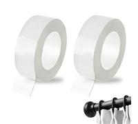 Realand 2 Rolls Curtain Rod Glide Tape Wide 2in x 32.8ft, Smooth and Silent Drapery Ring Slide Tape, Clear Adhesive Shower Curtain Rod Cover Sleeve