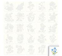 Realand 24 Pack Flower Stencils for Painting - Lotus, Tulip, Bellflower, Rose - Reusable Art Floral Stencils for Crafts Drawing Spray Paint On Wall Wood Paper Canvas, 13 x 13cm
