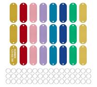 Realand 24 Pack Stainless Steel Stamping Blanks, Metal Tags for Laser Engraving with 2 Holes and 48 Key Rings, Blank Engraved Dog Tag ID Plate Personalized Keychains, 8 Colors