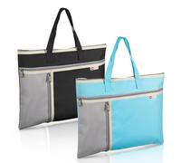 Realand 2Pcs A4 Waterproof Document Bag File Organizer, 3 Pockets Oxford Zipper Pouches for Organizing with Handle, Notary Bag for Paper Books Project Tote Bag, Black + Blue