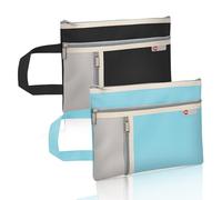 Realand 2Pcs A5 Waterproof Document Bag File Organizer, 3 Pockets Oxford Zipper Pouches for Organizing with Handle, Notary Bag for Paper Books Project Tote Bag, Black + Blue