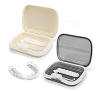 Realand 2Pcs Slim Retainer Case Mouth Guard Case, Leak-Proof Denture Case with Silicone Ring, Dustproof Portable Personal Orthodontic Supplies Aligner Case Retainer Holder