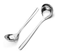 Realand 2Pcs Small Ladle and Slotted Spoon, Heavy Duty 304 Stainless Steel Gravy Ladle Mini Soup Ladles for Serving, Skimmer Strainer Ladle Spoon with Holes, Silver