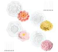 Realand 4 Pack Flower Silicone Candle Molds, Peony Daisy Hibiscus Lotus 3D Candle Making Wax Soap Epoxy Resin Mold for Craft with 12 Wicks