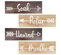 Realand 4 Pieces Bathroom Decor Wall Art, Rustic Farmhouse Bathroom Wall Decor Soak Relax Unwind Breathe Boho Country Vintage Decorative Wooden Signs for Home Spa Laundry Room