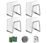 Realand 4Pcs Sponge Holder for Kitchen Sink, SUS304 Stainless Steel Dish Sponge Holder Strong Adhesive, Rustproof & Waterproof Kitchen Sink Caddy, Silver