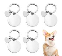 Realand 5 Pack Metal Keychain Blanks for Laser Engraving, Stainless Steel Engravable Round Stamping Blanks Key Ring Tags for DIY Crafts Gifts, Double-Sided, Silver