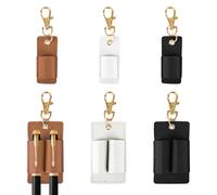 Realand 6 Pack Pen Holder for Lanyard, Pocket Leather Pen Holder Clip, Pencil Lanyard for Clipboard, Keychain, Badge Reel (1 & 2 Holes 3 Colors A)