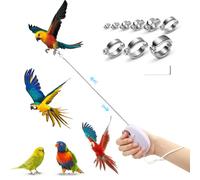 Realand 6m Auto Retractable Bird Leash, Anti-Bite Wire Bird Harness Leash with 9 Sizes Alloy Foot Rings, Adjustable Parrot Conure Cockatiel Parakeet Flying Training Rope