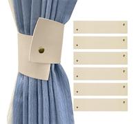 Realand 6Pcs Wide PU Leather Curtain Tiebacks, Elegant Buckle Curtain Tie Backs Decorative Curtain Holdbacks Holders for Home Outdoor Curtains and Drapes, Beige