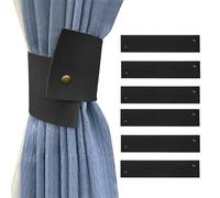Realand 6Pcs Wide PU Leather Curtain Tiebacks, Elegant Buckle Curtain Tie Backs Decorative Curtain Holdbacks Holders for Home Outdoor Curtains and Drapes, Black