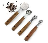 Realand Measuring Spoons Set of 4, Stainless Steel Measuring Spoons with Wooden Handle, 1.25ml, 2.5ml, 5ml, 15ml Metal Measure Spoon