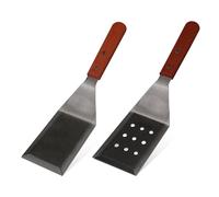 Realand Metal Spatula for Cooking Cast Iron, 2pcs Griddle Spatula Heavy Duty Stainless Steel Spatula Set, Flat Grill Spatula Fish Burger Spatula Turner for Kitchen Use, Strong Brown Handle