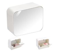 Realand Qtip Holder with Mirror for Wall, Push Type Cotton Swabs Balls Rounds Dispenser, Adhesive Bathroom Wall Organizer for Floss Pick Makeup Pads Hair Tie, 2 Slots