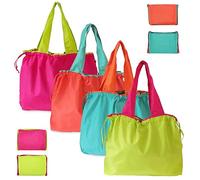 Realand Reusable Grocery Bags 4 Pack Large Heavy Duty Ripstop Shopping Colorful Foldable Tote Bulk with Pouch & Drawstring Machine Washable Nylon Lightweight for Pocket