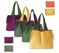 Realand Reusable Grocery Bags 4 Pack Large Heavy Duty Ripstop Shopping Colorful Foldable Tote Bulk with Pouch & Drawstring Machine Washable Nylon Lightweight for Pocket