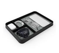 Realand Valet Tray Desk Organizer for Men, 4 Slots Premium PU Leather Catch All Nightstand Trinket Tray Bedside Caddy for Key, Watch, Phone, Jewelry, EDC, Black